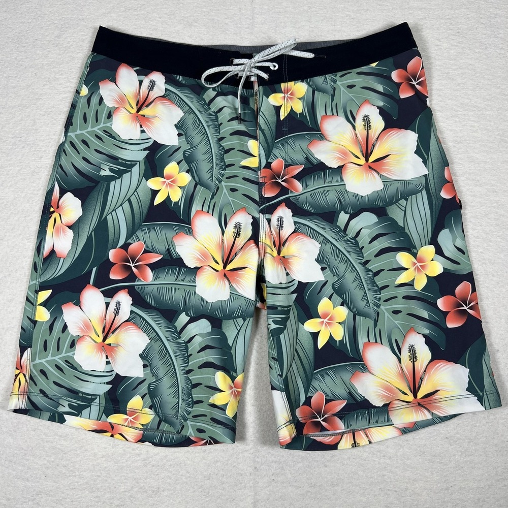 Hurley Shorts Mens 32 Black Phantom Boardshorts Hawaiian Floral Tropical CZ5974‎
